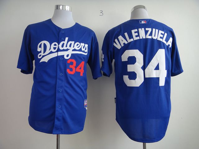 Men Los Angeles Dodgers 34 Valenzuela Blue MLB Jerseys